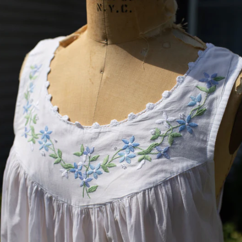 Embroidered White Cotton Nightgown