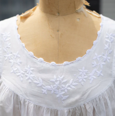 Embroidered White Cotton Nightgown