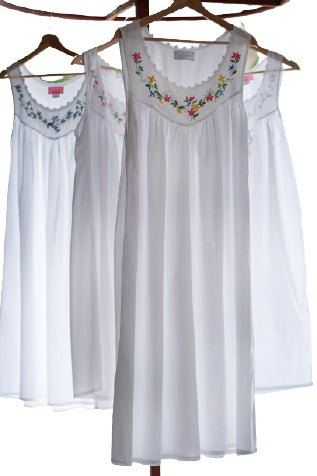Embroidered White Cotton Nightgown